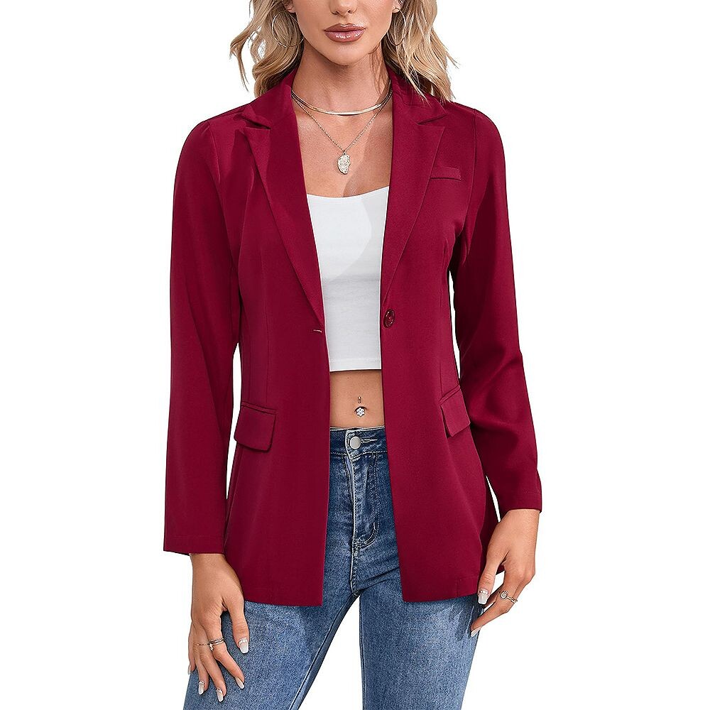 Блейзер для женщин с длинным рукавом и открытым передом, повседневный однобортный офисный пиджак с карманами MISSKY, цвет Wine Red
Блейзер для женщин с длинным рукавом и открытым передом, повседневный однобортный офисный пиджак с карманами MISSKY, цвет Wine Red