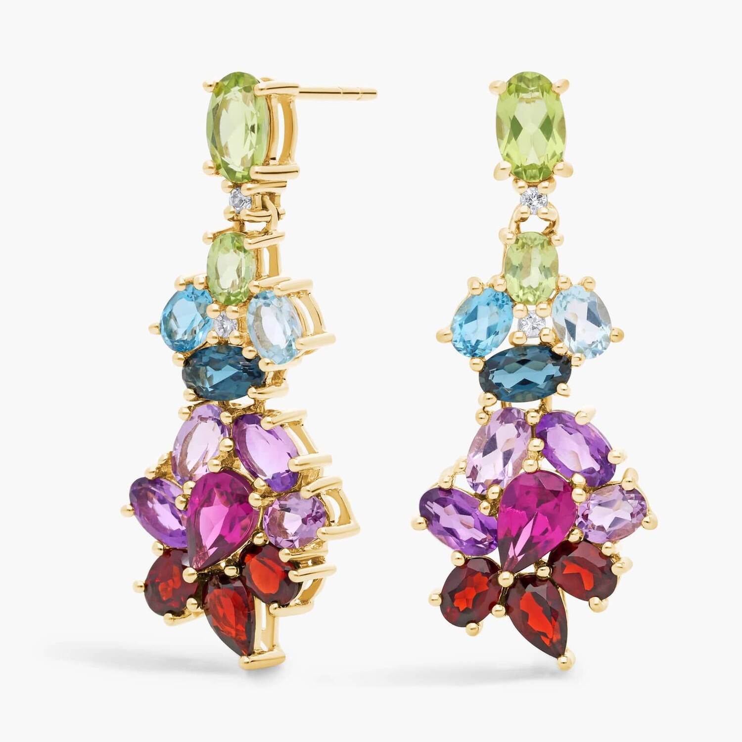 Серьги-люстры с разноцветными драгоценными камнями из желтого золота 14 карат Blue Nile