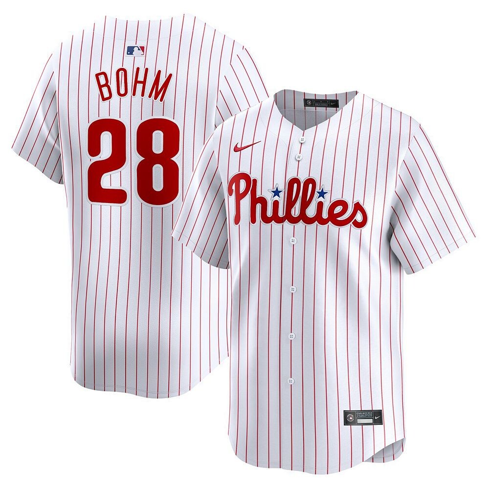 Мужская белая майка игрока Nike Alec Bohm Philadelphia Phillies Home Limited, цвет Phl White
Мужская белая майка игрока Nike Alec Bohm Philadelphia Phillies Home Limited, цвет Phl White