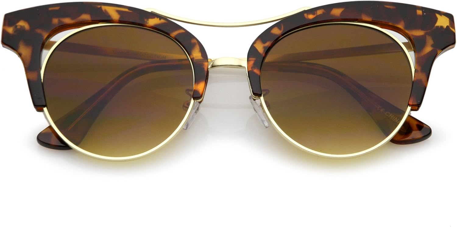 zeroUV - Женские солнцезащитные очки с увеличенными линзами, оправой над переносицей, зеркальными линзами, круглыми плоскими линзами, в форме «кошачьего глаза», диаметр линзы 51 мм, Tortoise-gold / Amber
zeroUV - Женские солнцезащитные очки с увеличенными линзами, оправой над переносицей, зеркальными линзами, круглыми плоскими линзами, в форме «кошачьего глаза», диаметр линзы 51 мм, Tortoise-gold / Amber