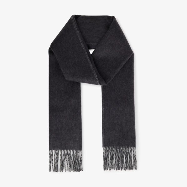 Двусторонний кашемировый шарф с бахромой Johnstons, серый 
Двусторонний кашемировый шарф с бахромой Johnstons, серый