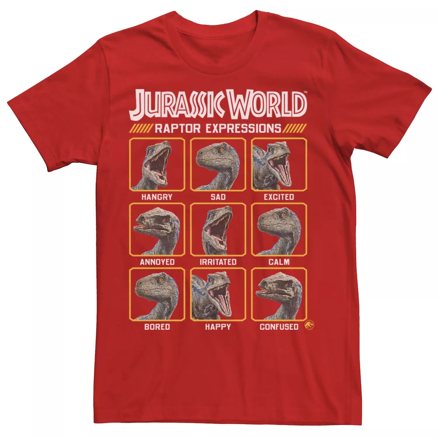 Мужская синяя футболка Jurassic World Two Raptor Expressions Licensed Character, красный 
Мужская синяя футболка Jurassic World Two Raptor Expressions Licensed Character, красный
