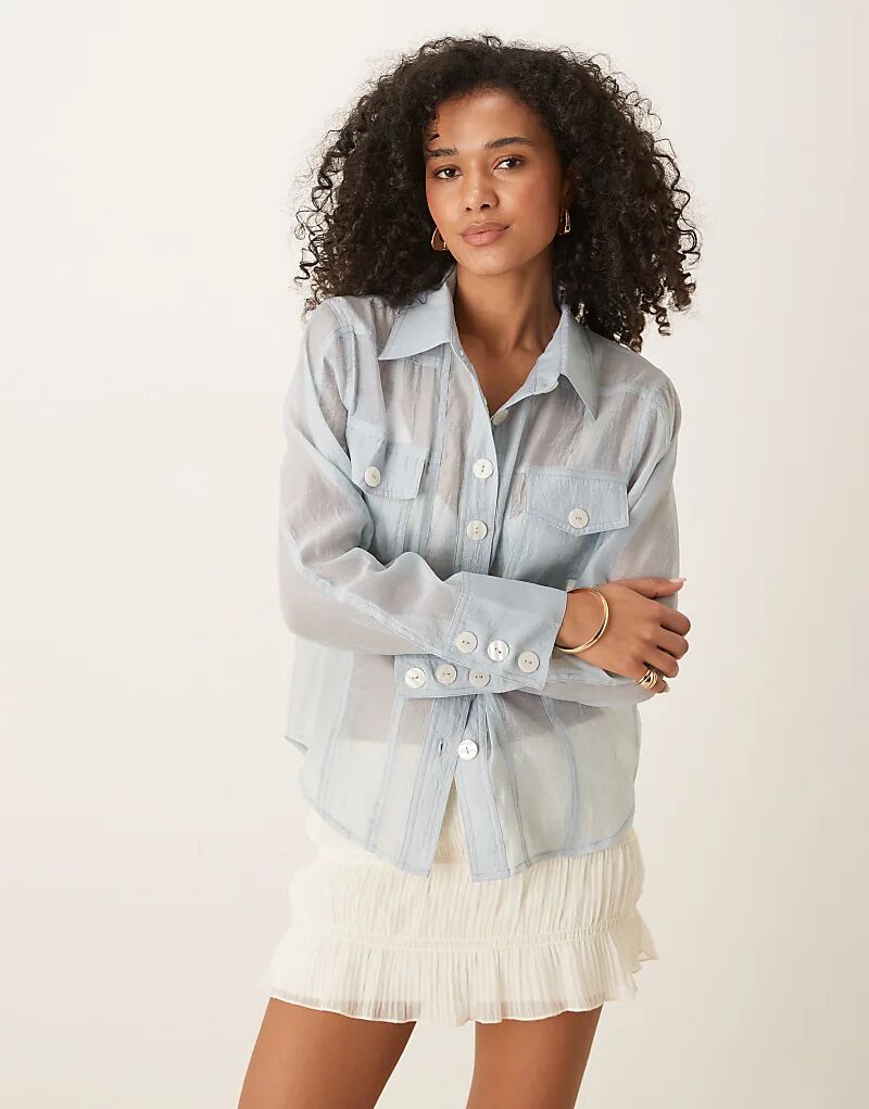 Блузка Ghospell из прозрачной органзы с карманом синего цвета
Блузка Ghospell из прозрачной органзы с карманом синего цвета