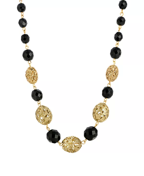 Ожерелье из филигранных бусин и черного бисера 2028, black
Ожерелье из филигранных бусин и черного бисера 2028, black