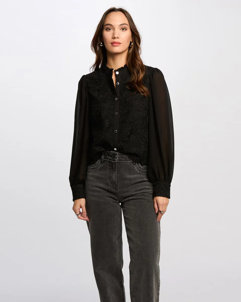 Женская рубашка с длинным рукавом и высоким воротником Morgan, черный 
Женская рубашка с длинным рукавом и высоким воротником Morgan, черный