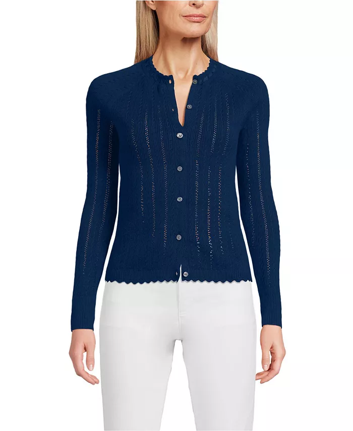 Женский кардиган-свитер из хлопка с ажурной вязкой и атласной отделкой Lands' End, синий
Женский кардиган-свитер из хлопка с ажурной вязкой и атласной отделкой Lands' End, синий