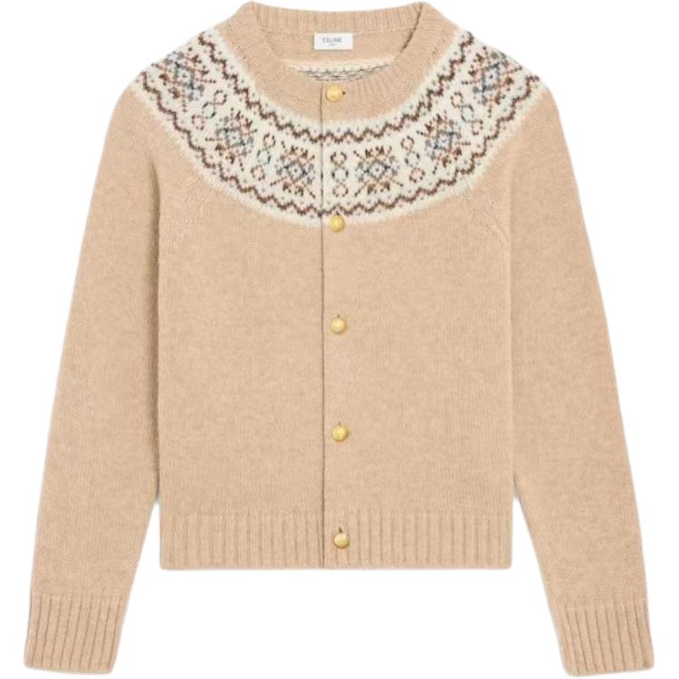 CELINE Свитер мужской светлый Camel с круглой горловиной, умеренный кардиган
CELINE Свитер мужской светлый Camel с круглой горловиной, умеренный кардиган