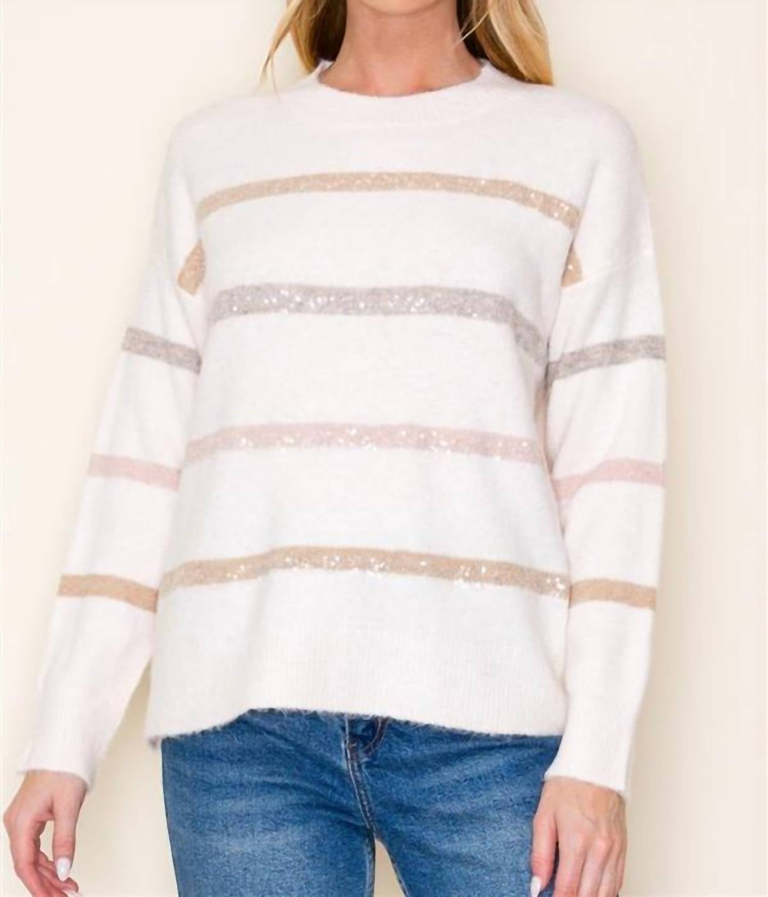 Свитер в полоску с бисером бежевого цвета STACCATO
Свитер в полоску с бисером бежевого цвета STACCATO