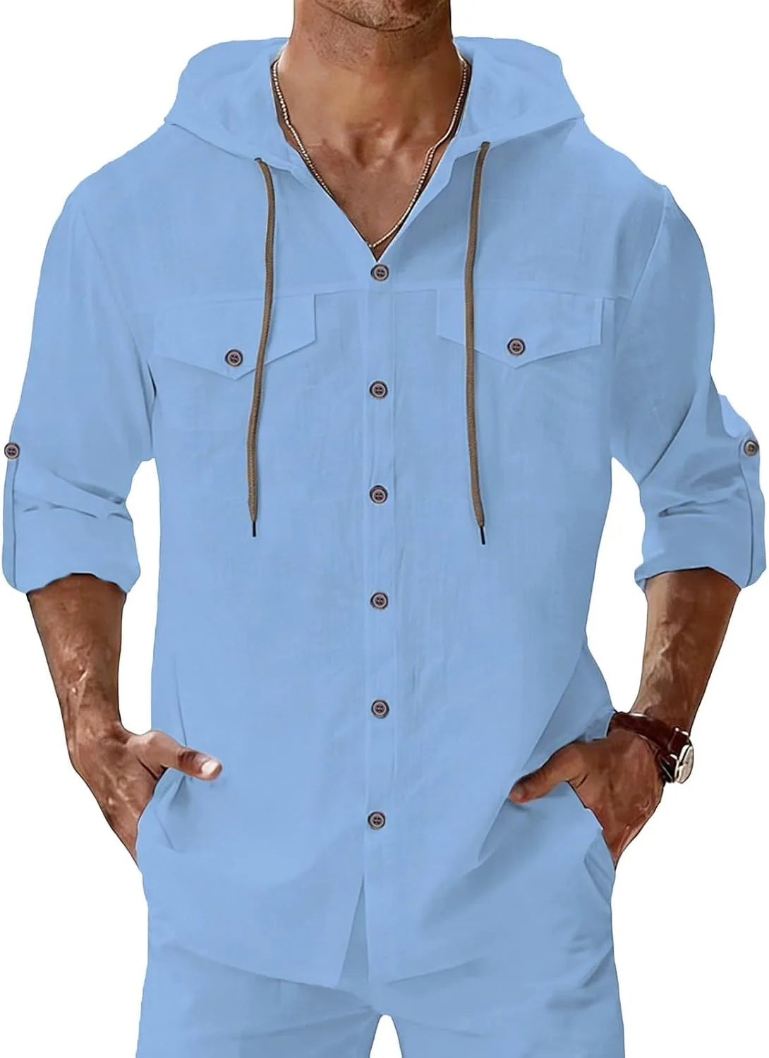 Мужская хлопковая льняная толстовка с капюшоном на пуговицах kuweot
Мужская хлопковая льняная толстовка с капюшоном на пуговицах kuweot