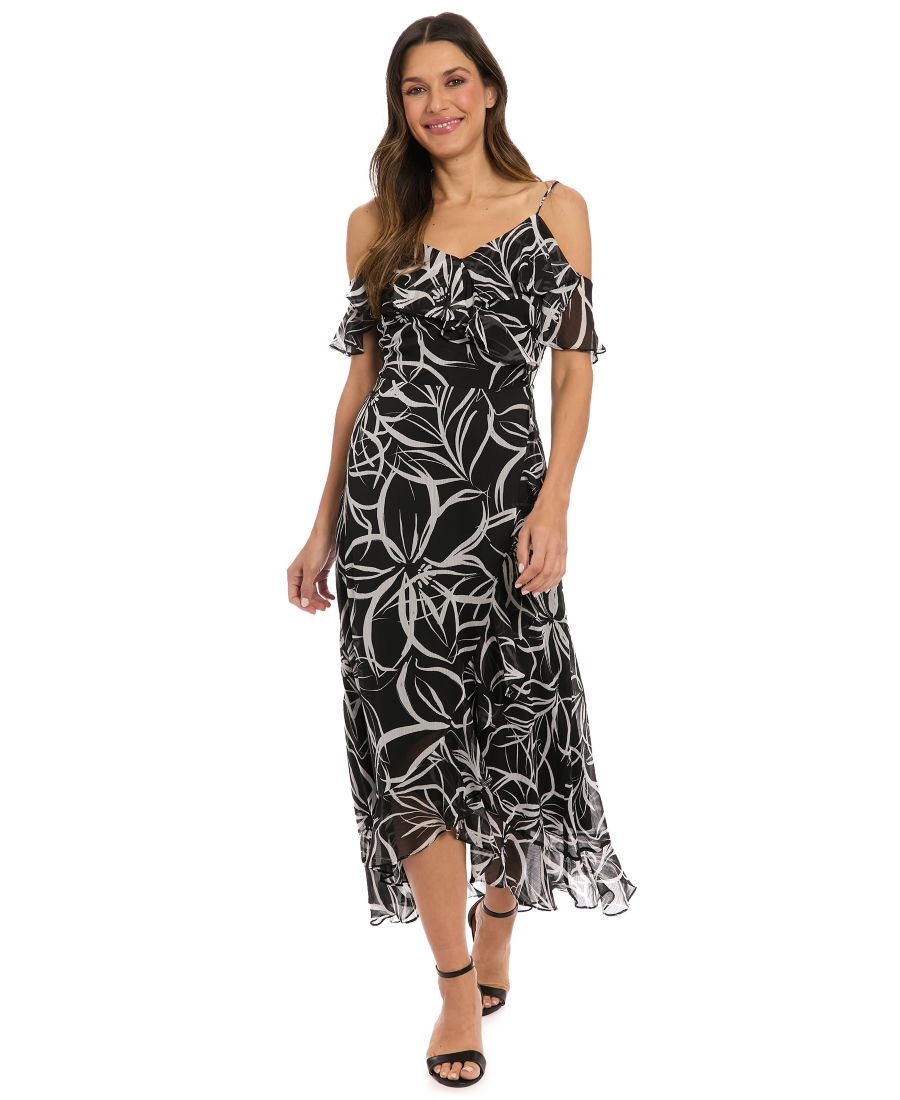 Укороченное длинное платье с принтом и открытыми плечами London Times, Blkwht
Укороченное длинное платье с принтом и открытыми плечами London Times, Blkwht