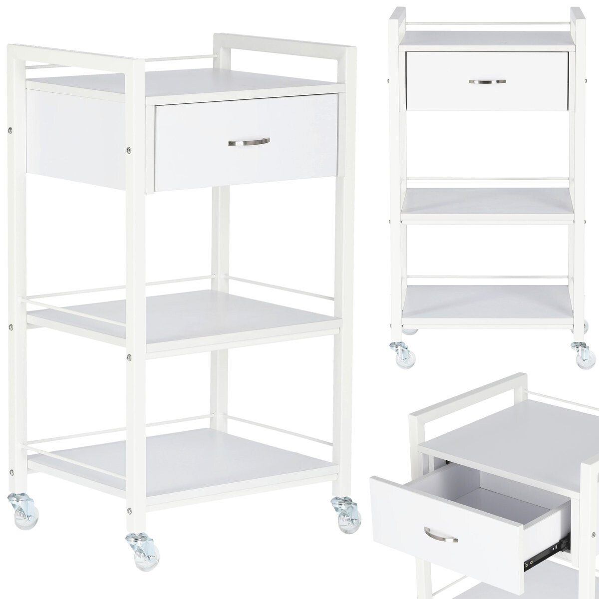 Стол-тележка парикмахера на колесах для окрашивания 87016W для кабинета салона красоты с выдвижным ящиком Calissimo
Стол-тележка парикмахера на колесах для окрашивания 87016W для кабинета салона красоты с выдвижным ящиком Calissimo