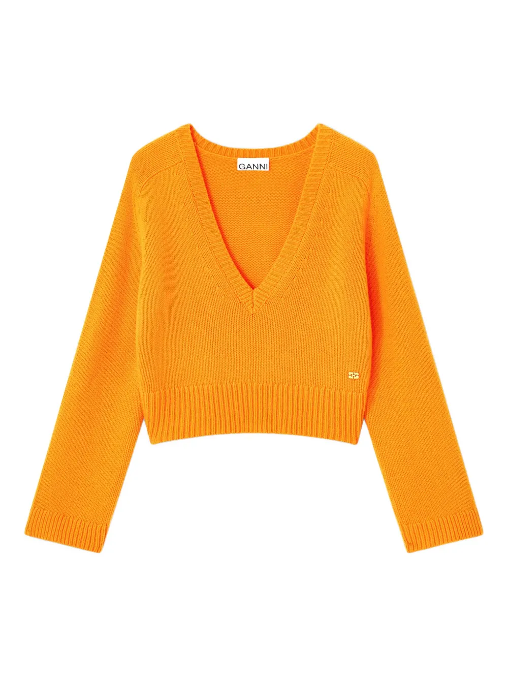 Кашемировый свитер с глубоким V-образным вырезом GANNI, оранжевый
Кашемировый свитер с глубоким V-образным вырезом GANNI, оранжевый