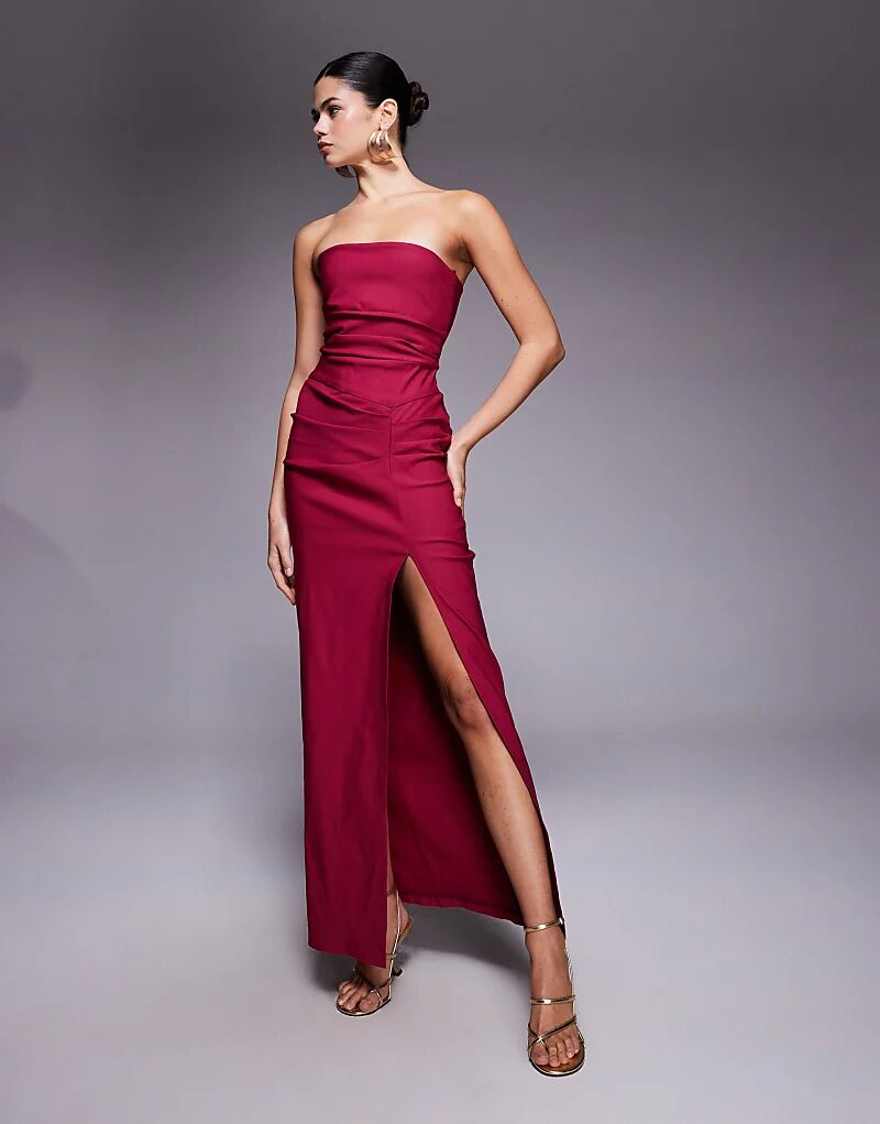 Платье-бандо Vesper bengaline макси с разрезом спереди и сборками, ягодного цвета
Платье-бандо Vesper bengaline макси с разрезом спереди и сборками, ягодного цвета