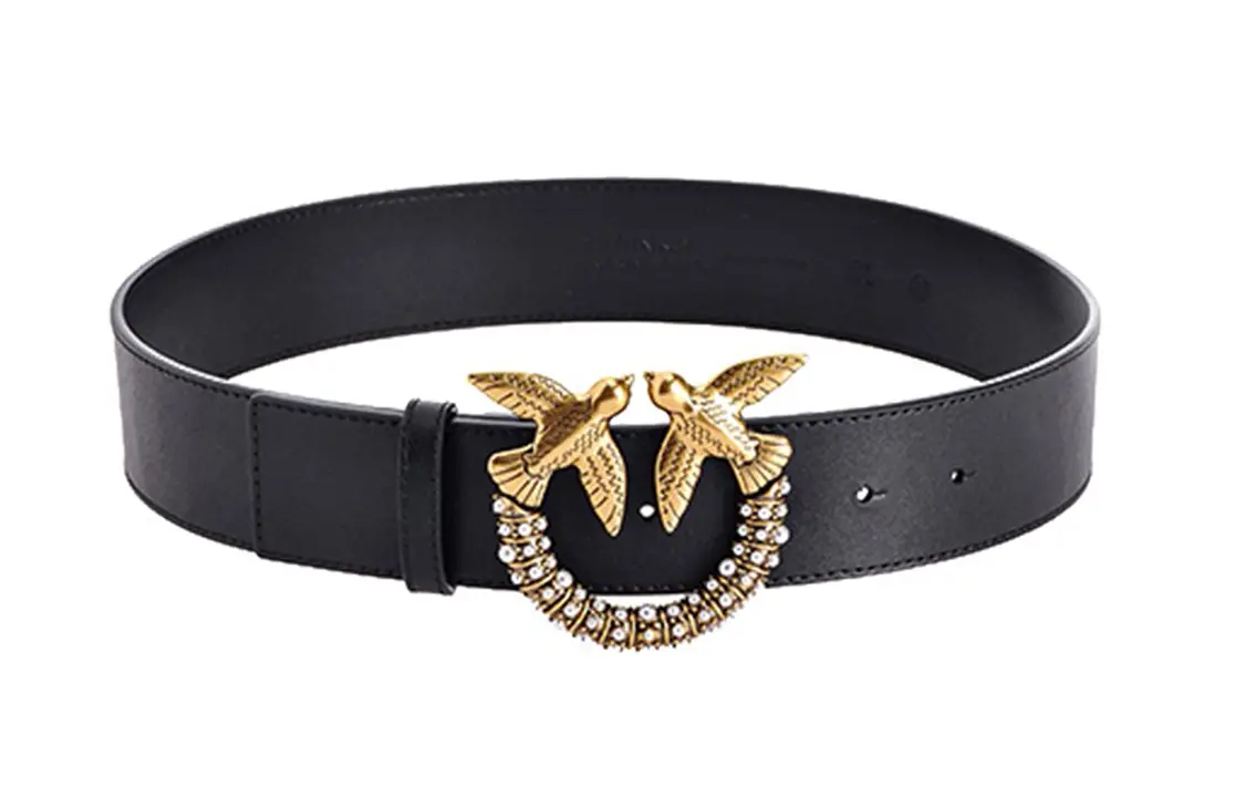 PINKO Кожаный ремень с гладкой пряжкой и летящей птицей, Black 
PINKO Кожаный ремень с гладкой пряжкой и летящей птицей, Black