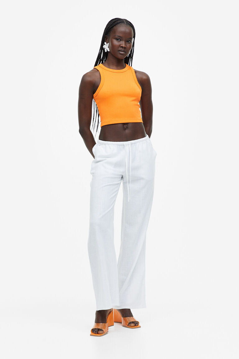 Брюки с заниженной талией H&M, белый
Брюки с заниженной талией H&M, белый