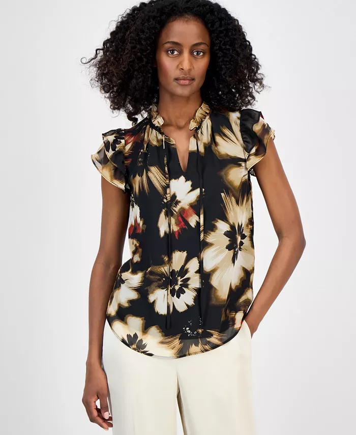 Женская блузка с воланами на рукавах и завязкой на шее Anne Klein, черный
Женская блузка с воланами на рукавах и завязкой на шее Anne Klein, черный