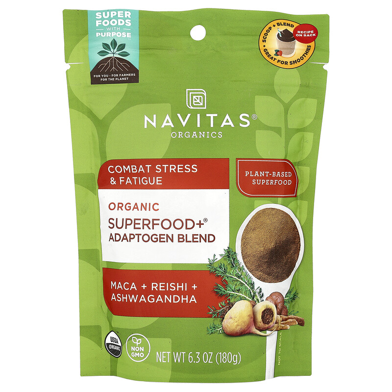 Navitas Organics, Superfood+ Adaptogen Blend, Maca + Reishi + Ashwagandha, 6.3 oz (180 g)
Navitas Organics, Superfood+ Adaptogen Blend, Maca + Reishi + Ashwagandha, 6.3 oz (180 g)