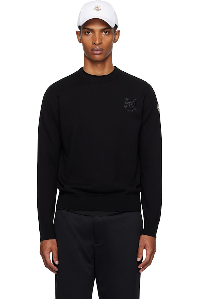 Вышитый хлопковый свитер с монограммой Moncler, черный
Вышитый хлопковый свитер с монограммой Moncler, черный