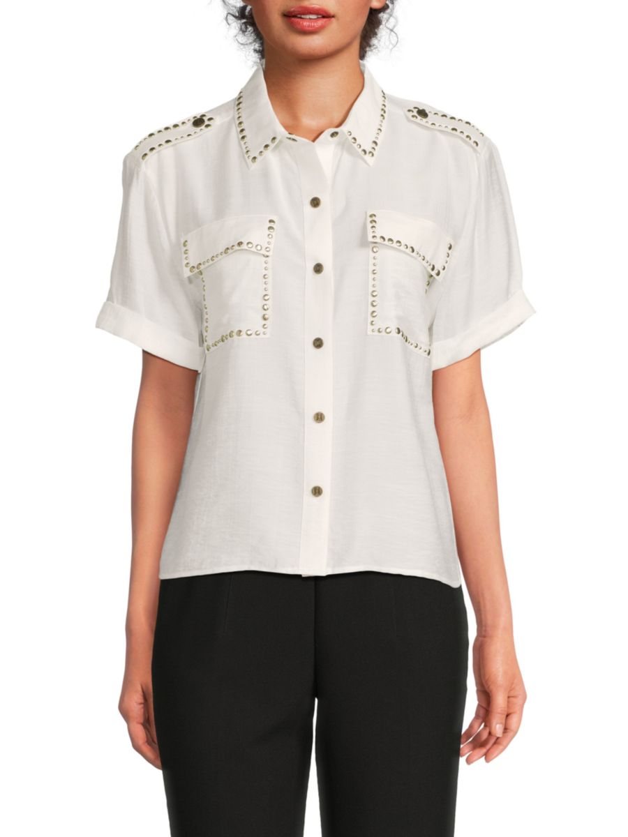 Рубашка с заклепками на плечах Karl Lagerfeld Paris, мягкий белый 
Рубашка с заклепками на плечах Karl Lagerfeld Paris, мягкий белый