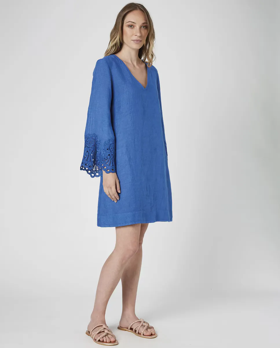Вышитое льняное платье La Fabrica de Lino, синий 
Вышитое льняное платье La Fabrica de Lino, синий