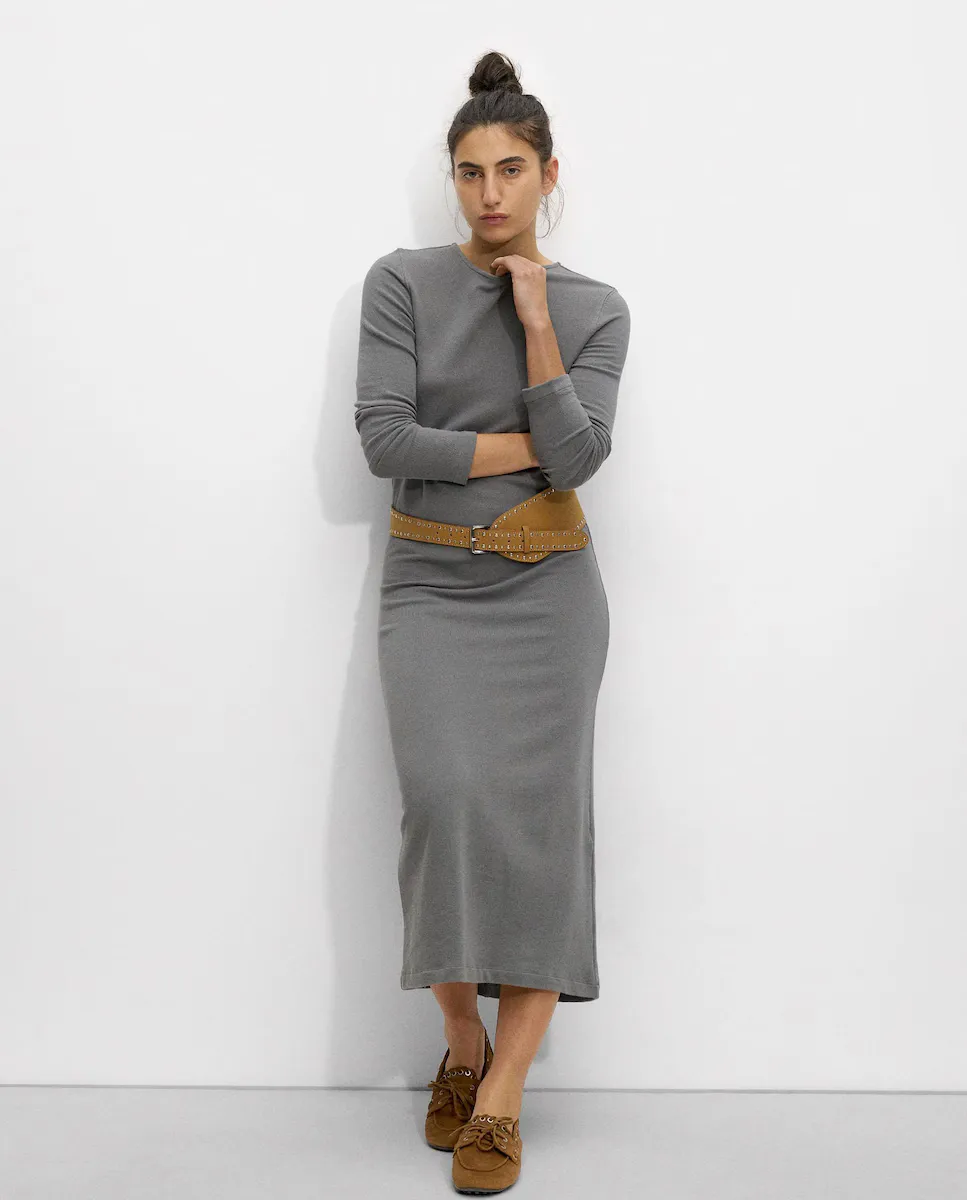 Длинное платье гладкое Parfois, серый 
Длинное платье гладкое Parfois, серый