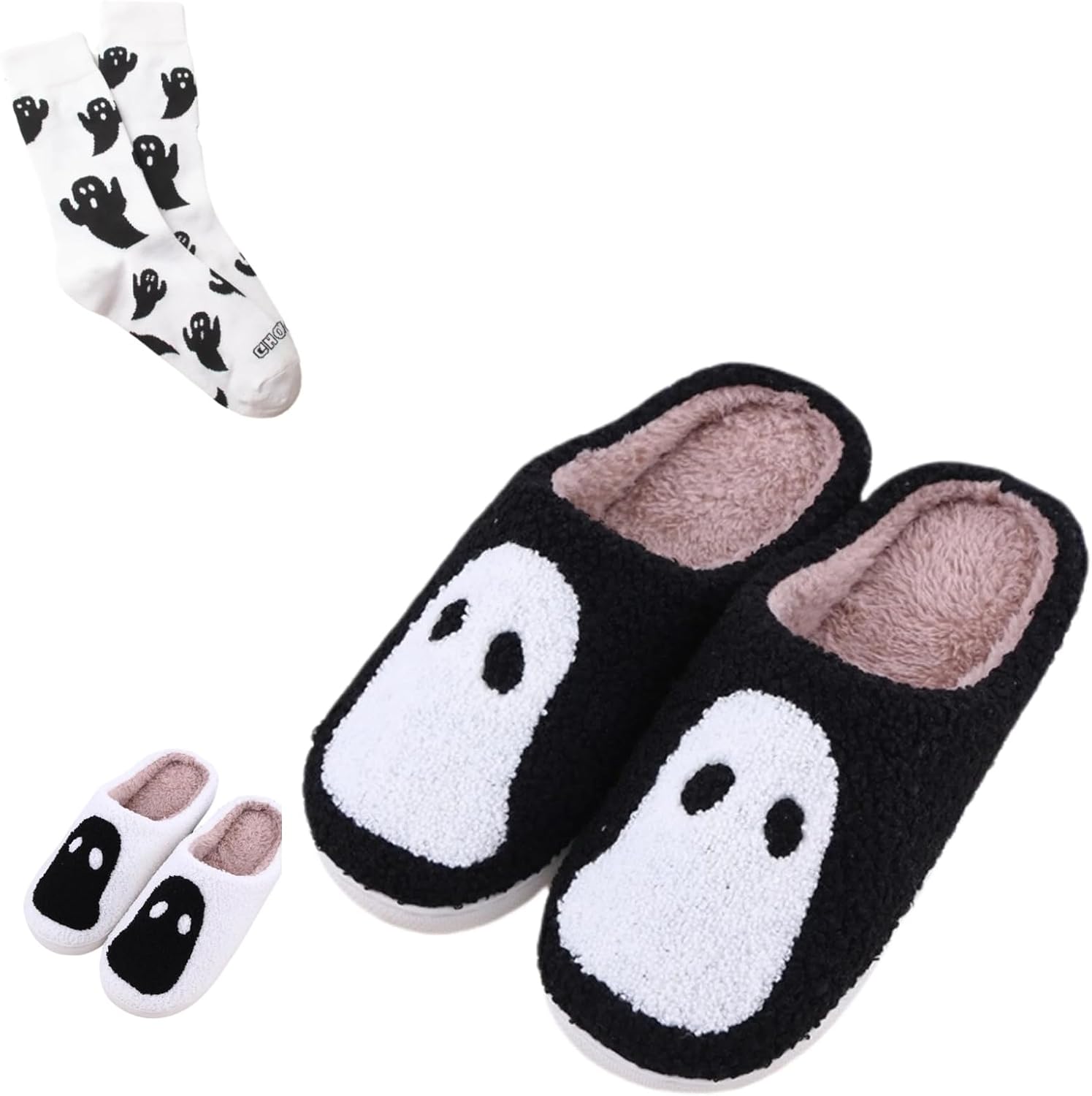 Тапочки и носки с призрачным лицом на Хэллоуин для женщин и мужчин, плюшевые, противоскользящие, милые, пушистые, осенние, в виде мультяшных героев, подарок Elirar, черный
Тапочки и носки с призрачным лицом на Хэллоуин для женщин и мужчин, плюшевые, противоскользящие, милые, пушистые, осенние, в виде мультяшных героев, подарок Elirar, черный