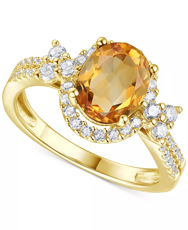Кольцо с аметистом (1,5 карата tw) и выращенным в лаборатории белым сапфиром (1,5 карата tw) в форме ореола из стерлингового серебра с покрытием из 14-каратного золота Macy'S, citrine