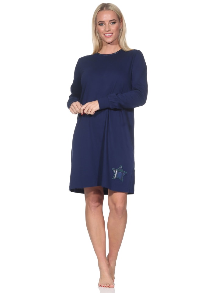 Ночная рубашка с длинными рукавами, манжетами и звездным узором темно-синего цвета NORMANN
Ночная рубашка с длинными рукавами, манжетами и звездным узором темно-синего цвета NORMANN