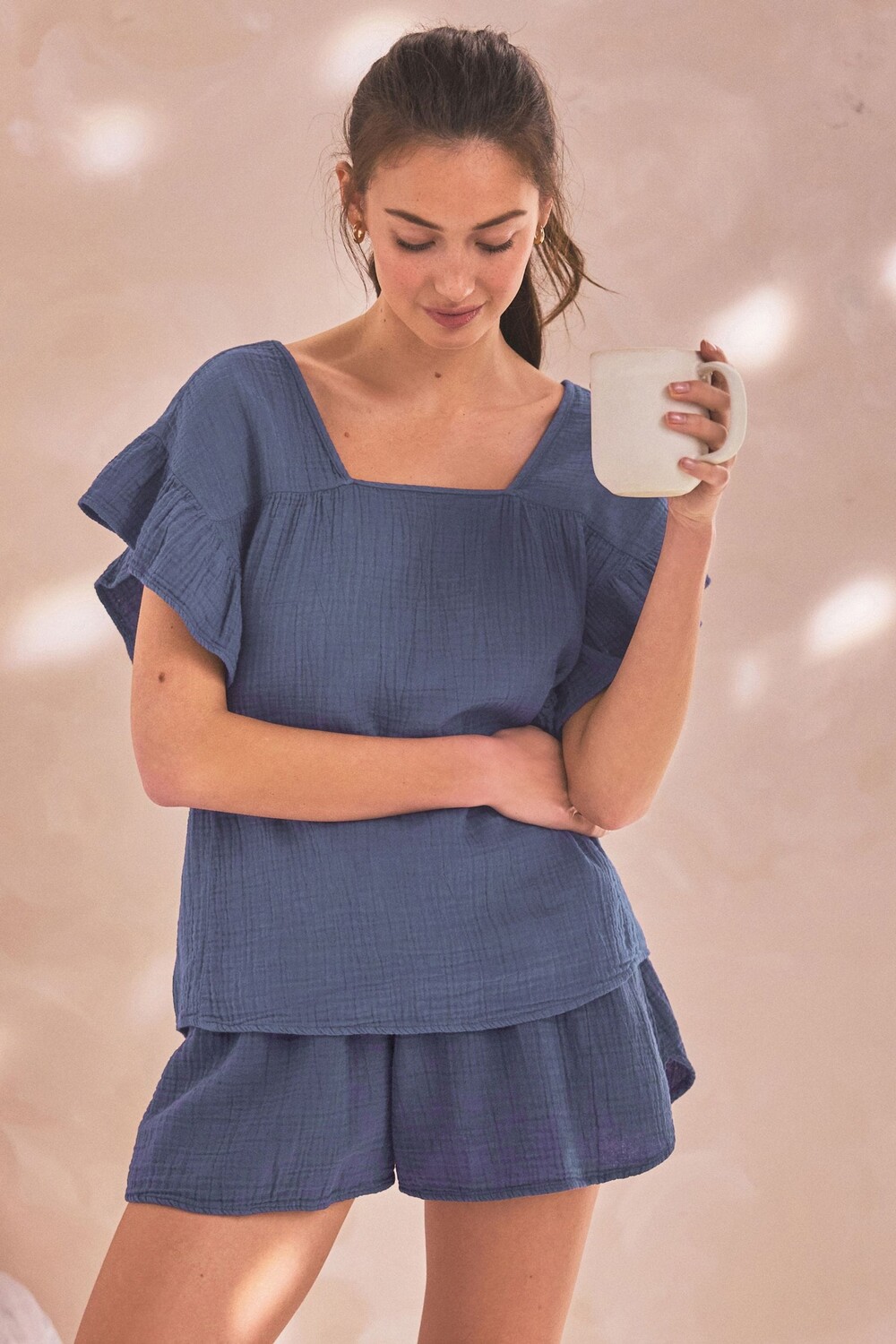 Блузка со сборками и рукавами с рюшами Next, синий
Блузка со сборками и рукавами с рюшами Next, синий