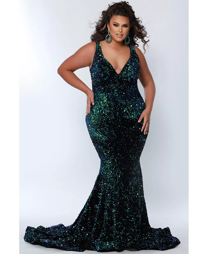 Женское бархатное вечернее платье силуэта «русалка» с V-образным вырезом Johnathan Kayne for Sydney's Closet, синий
Женское бархатное вечернее платье силуэта «русалка» с V-образным вырезом Johnathan Kayne for Sydney's Closet, синий