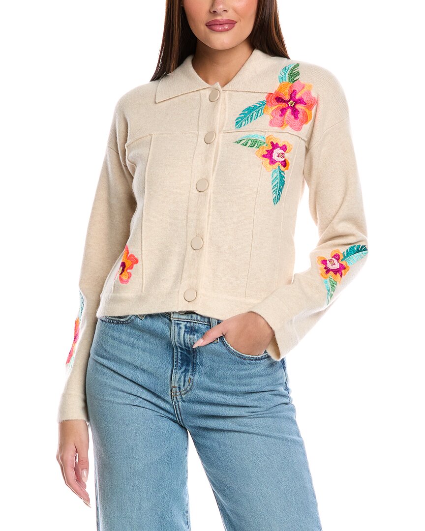 Бродье Кашемир Тропическая вышивка Кашемировая куртка Brodie Cashmere, белый 
Бродье Кашемир Тропическая вышивка Кашемировая куртка Brodie Cashmere, белый