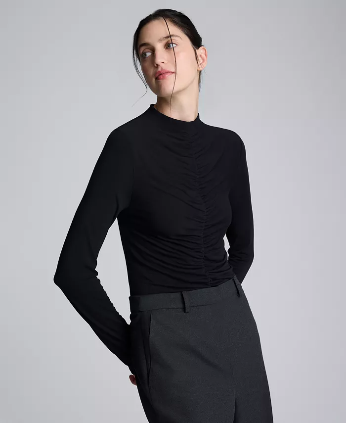 Женский топ с длинными рукавами и сборками спереди Kenneth Cole, черный
Женский топ с длинными рукавами и сборками спереди Kenneth Cole, черный