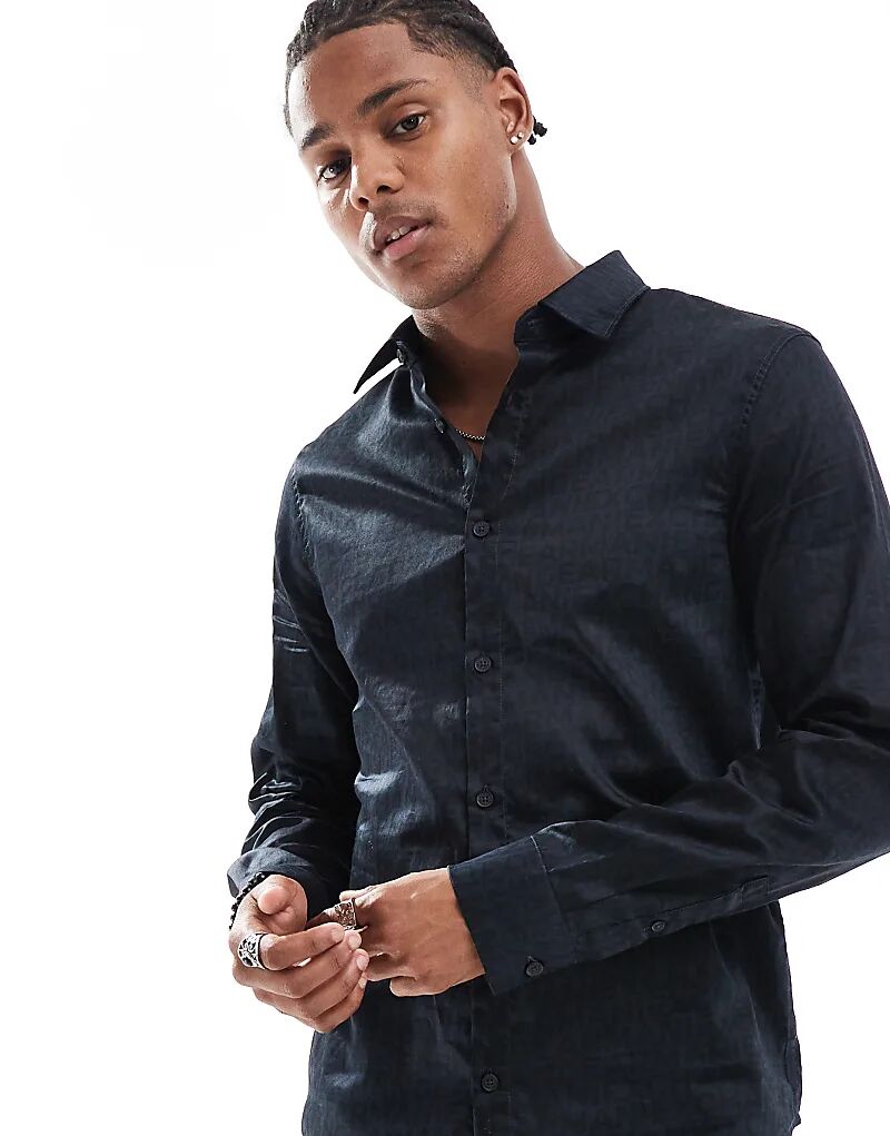 Футболка с длинными рукавами и логотипом по всей поверхности в темно-синем цвете Armani Exchange 
Футболка с длинными рукавами и логотипом по всей поверхности в темно-синем цвете Armani Exchange