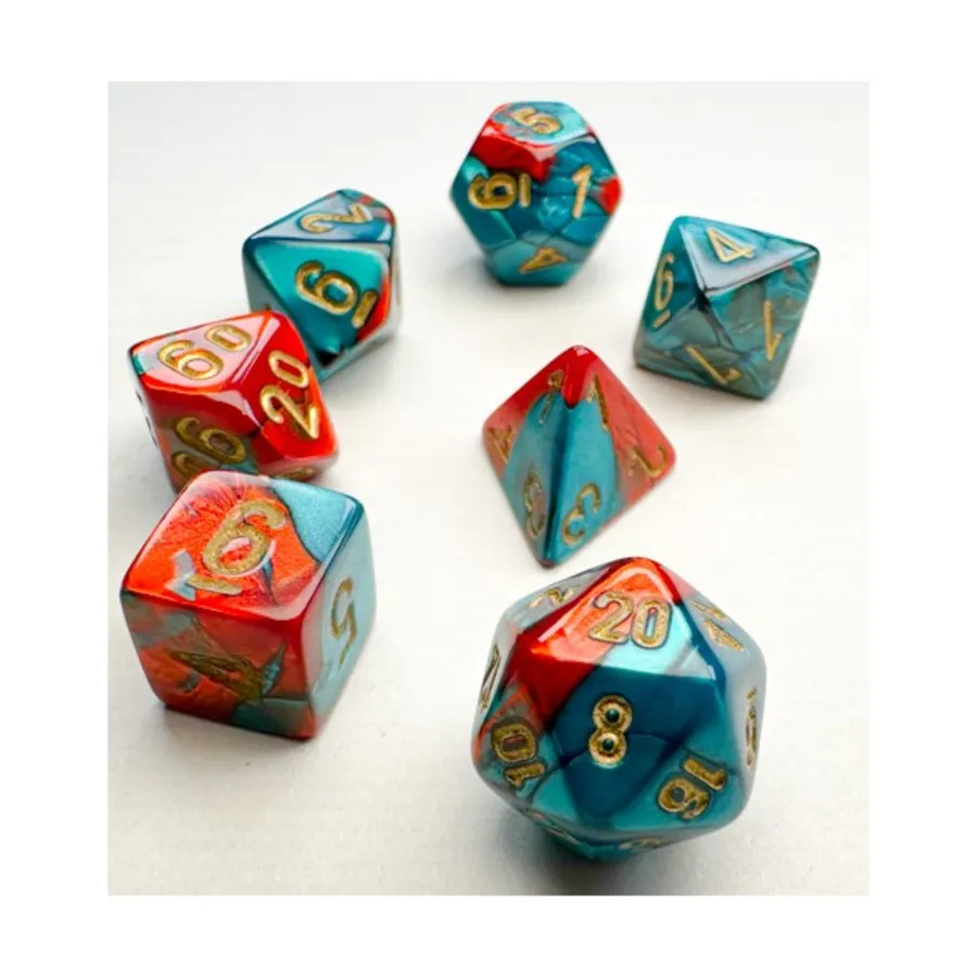 Мини-набор Poly — Gemini Red-Teal с золотом (7), Dice - Miniature 10mm & 5mm (Chessex)
Мини-набор Poly — Gemini Red-Teal с золотом (7), Dice - Miniature 10mm & 5mm (Chessex)