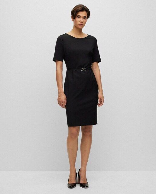 Платье облегающего кроя из натуральной шерсти с поясом Boss, черный
Платье облегающего кроя из натуральной шерсти с поясом Boss, черный