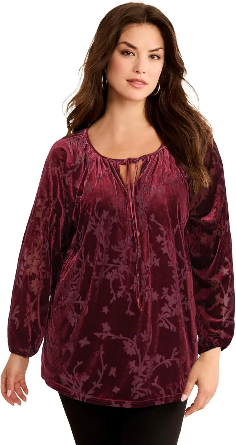 Roaman's Women's Plus Size Velvet Burnout Keyhole Tee
Roaman's Women's Plus Size Velvet Burnout Keyhole Tee