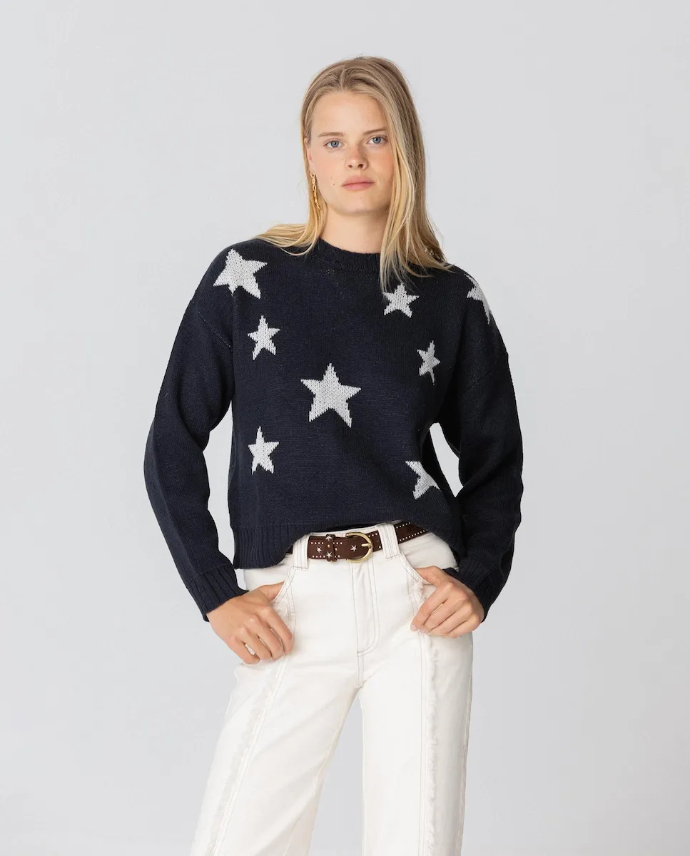 Женский свитер с рисунком звезд Noon, темно-синий
Женский свитер с рисунком звезд Noon, темно-синий