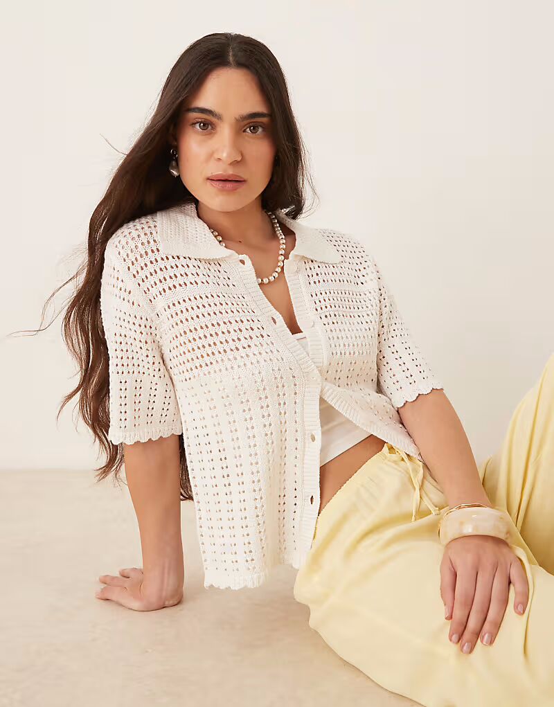 Кардиган-поло JDY ажурной вязки белого цвета
Кардиган-поло JDY ажурной вязки белого цвета