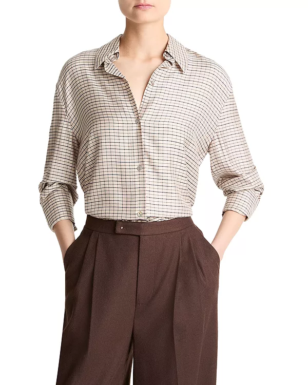 Рубашка в мелкую клетку с пуговицами спереди Vince, бежевый
Рубашка в мелкую клетку с пуговицами спереди Vince, бежевый