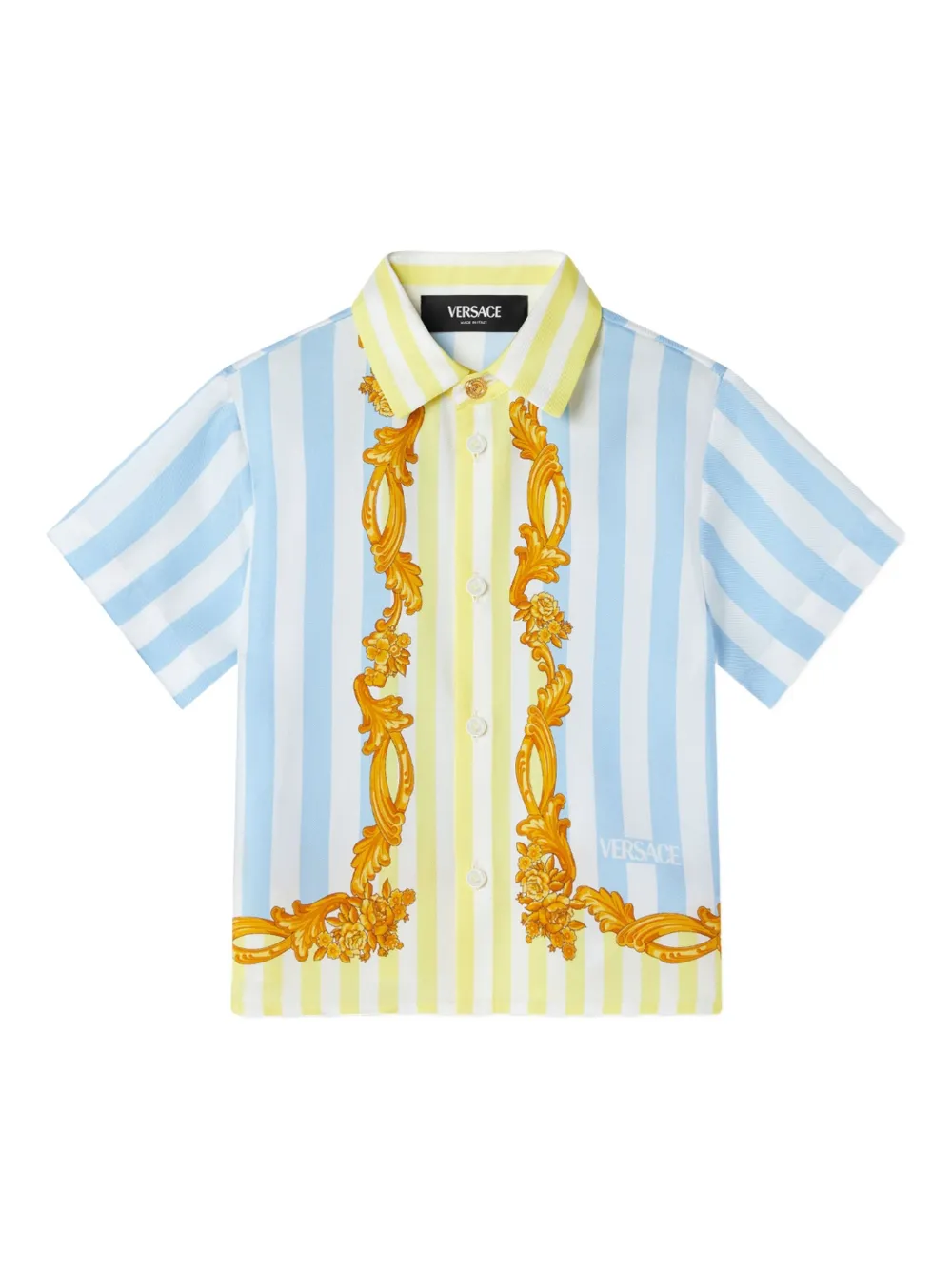 Шелковая рубашка Chemise Barocco в тонкую полоску Versace Kids, синий
Шелковая рубашка Chemise Barocco в тонкую полоску Versace Kids, синий