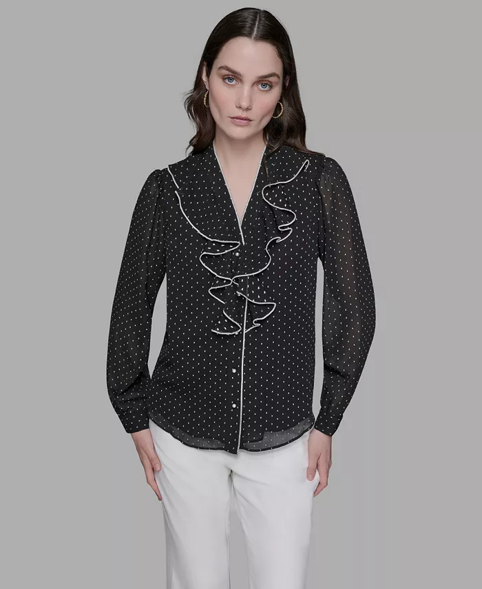 Женская блузка-топ Clip-Dot с оборками KARL LAGERFELD PARIS, черный
Женская блузка-топ Clip-Dot с оборками KARL LAGERFELD PARIS, черный