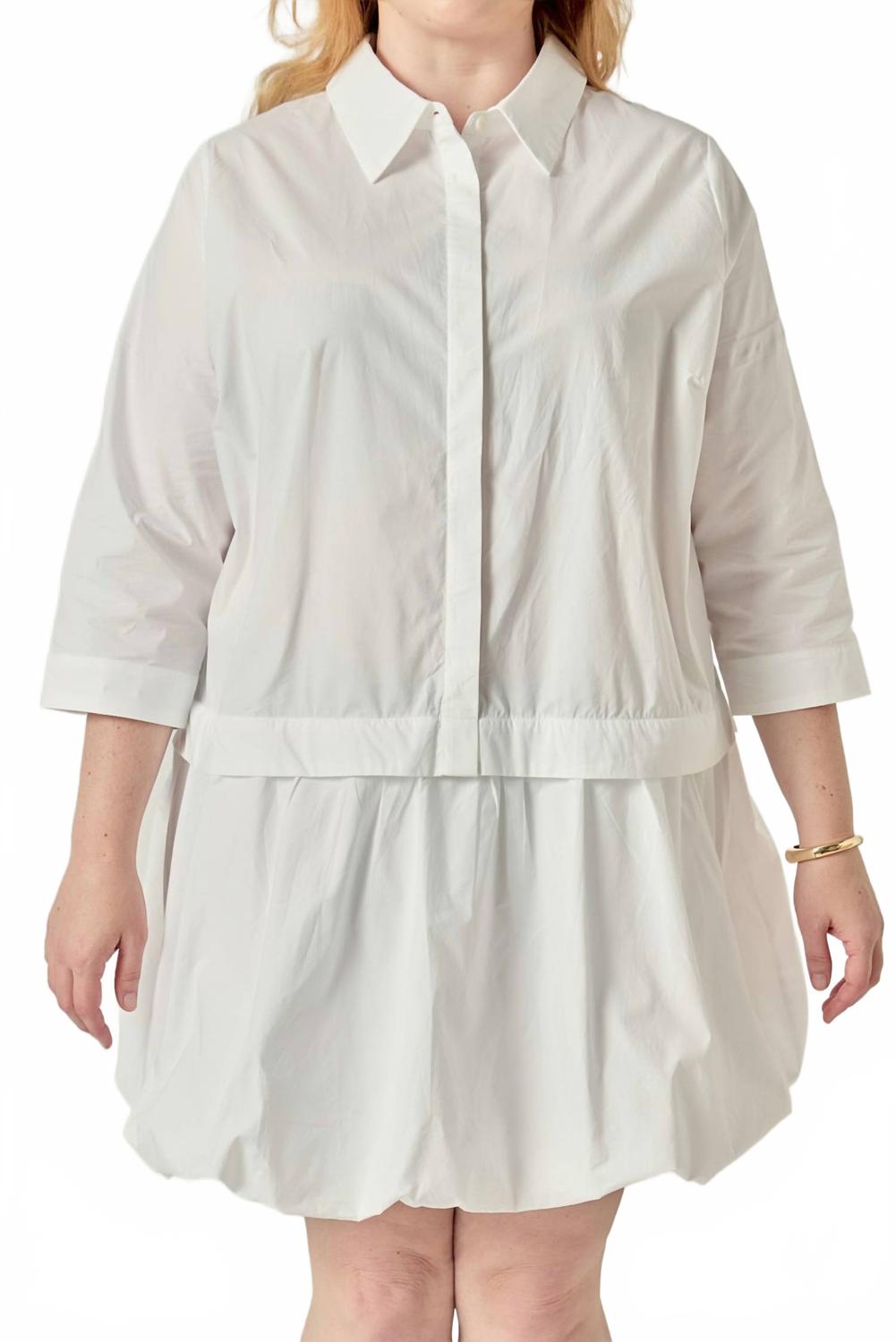 Женское платье-рубашка с пузырьковым подолом в белом цвете English Factory
Женское платье-рубашка с пузырьковым подолом в белом цвете English Factory