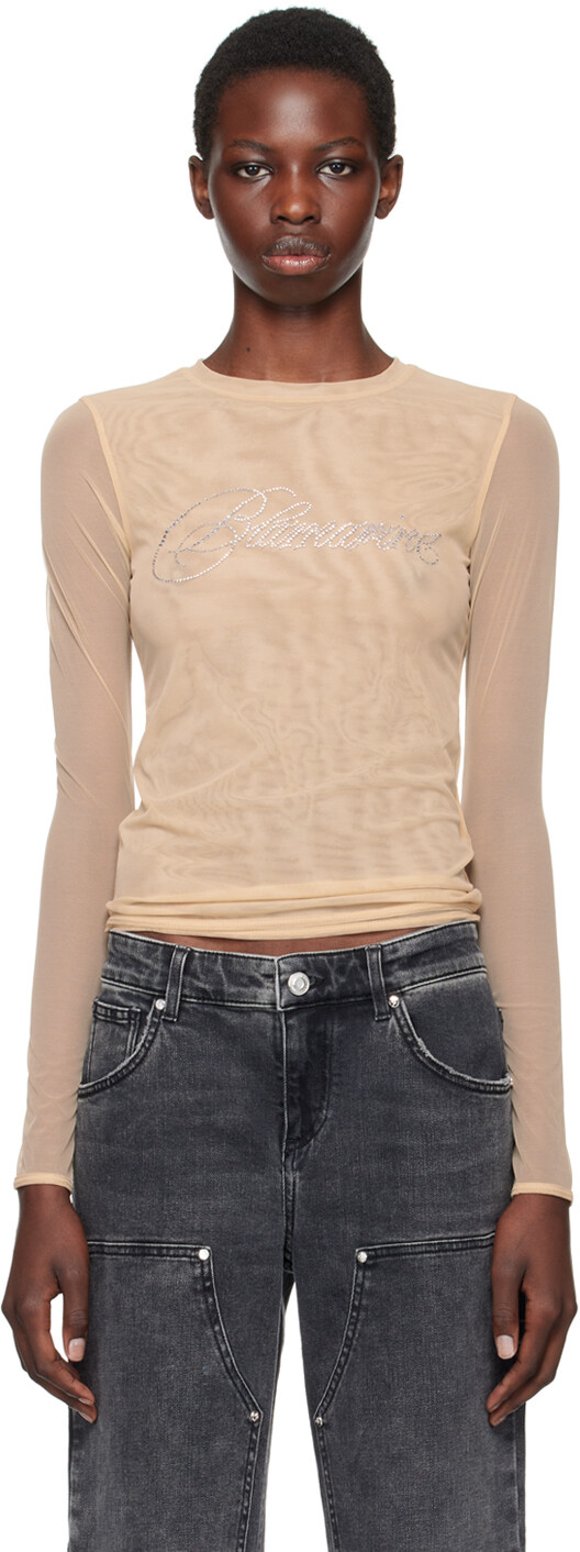 Футболка бежевого цвета с длинным рукавом и вышивкой стразами Blumarine
Футболка бежевого цвета с длинным рукавом и вышивкой стразами Blumarine