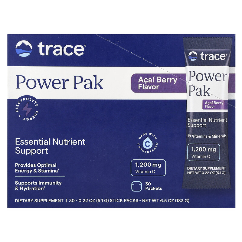 Trace, Power Pak, ягоды асаи, 30 пакетиков в виде стиков по 6,1 г (0,22 унции)
Trace, Power Pak, ягоды асаи, 30 пакетиков в виде стиков по 6,1 г (0,22 унции)
