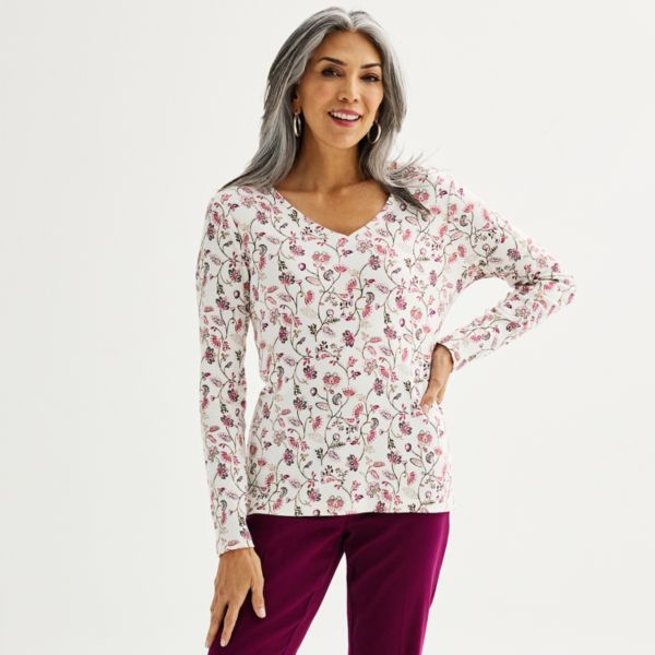 Миниатюрная базовая блузка с длинным рукавом и v-образным вырезом Croft & Barrow, цвет cream garden vine
Миниатюрная базовая блузка с длинным рукавом и v-образным вырезом Croft & Barrow, цвет cream garden vine