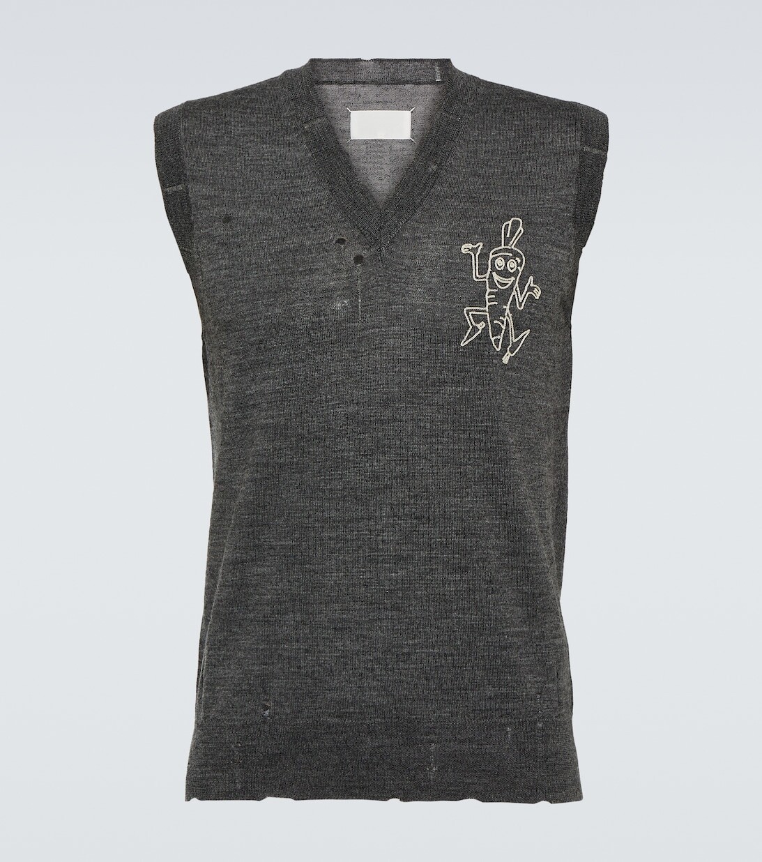 Жилет из потертой шерсти с принтом Maison Margiela, серый
Жилет из потертой шерсти с принтом Maison Margiela, серый