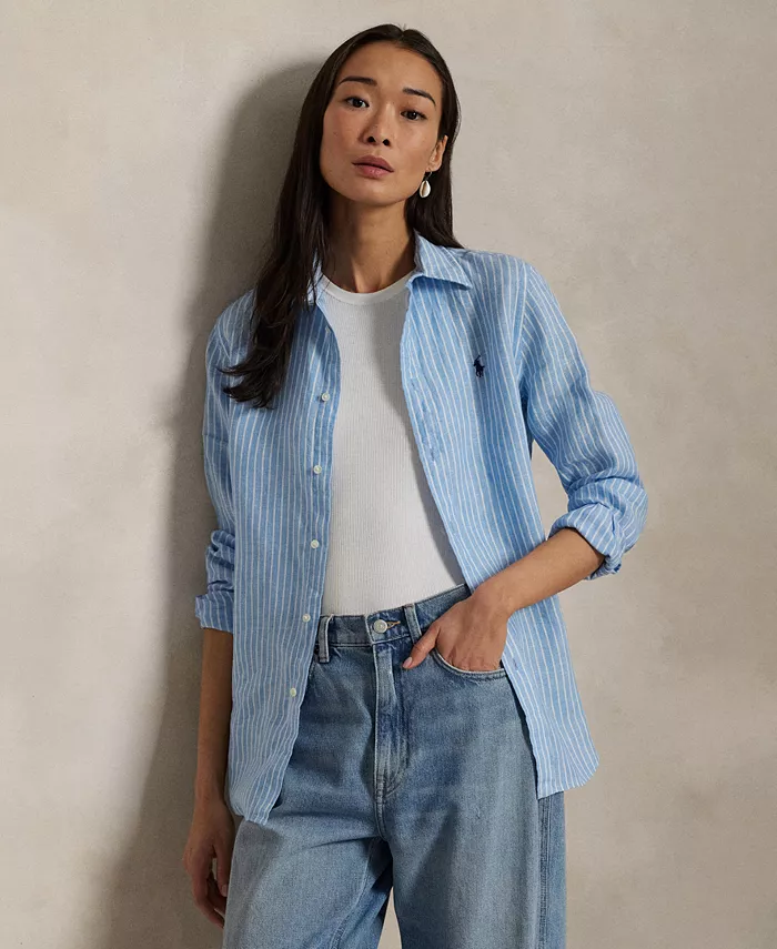 Женская классическая полосатая льняная рубашка Polo Ralph Lauren, синий
Женская классическая полосатая льняная рубашка Polo Ralph Lauren, синий