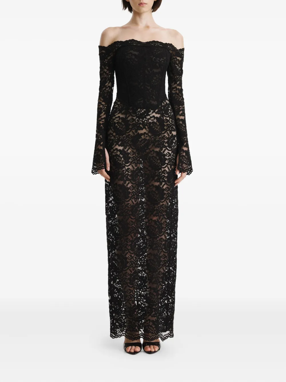 Кружевное платье миди с открытыми плечами 2310 Studio, черный
Кружевное платье миди с открытыми плечами 2310 Studio, черный