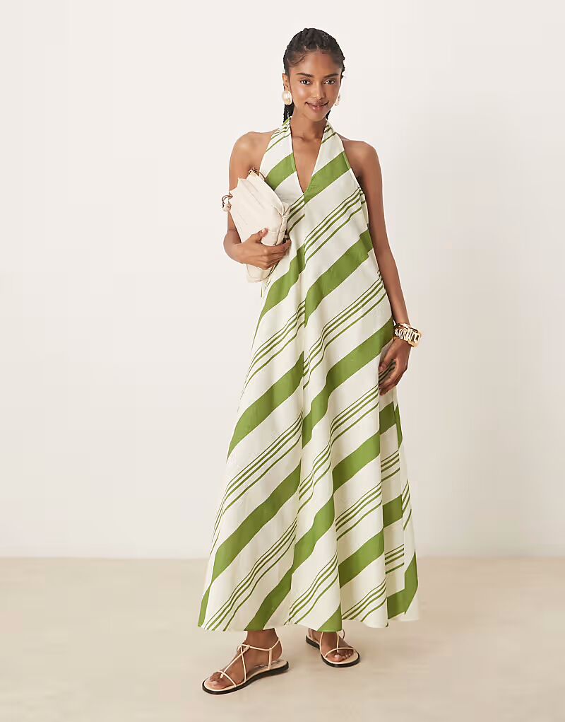 ASOS DESIGN свободное платье макси с халтер-воротом в зеленую полоску
ASOS DESIGN свободное платье макси с халтер-воротом в зеленую полоску