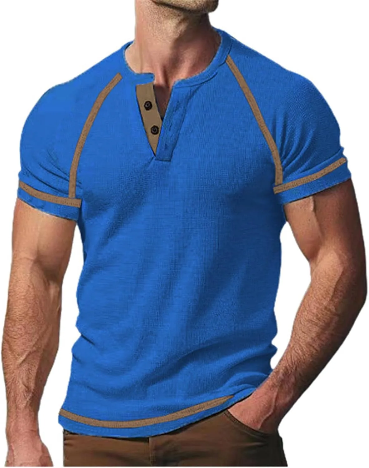 Мужская повседневная футболка хенли с коротким рукавом и пуговицами
Мужская повседневная футболка хенли с коротким рукавом и пуговицами